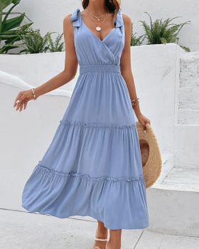 High waist summer European style pure sling dress for women