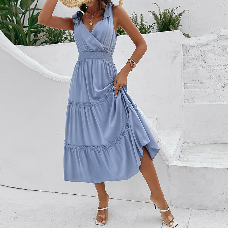 High waist summer European style pure sling dress for women