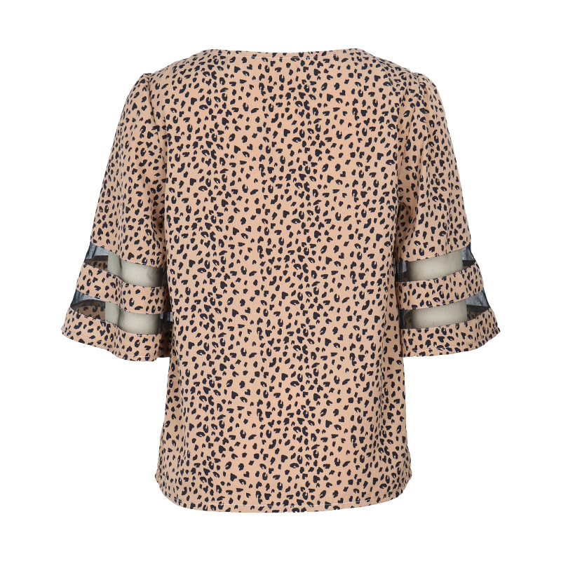 European style splice summer leopard shirt for women