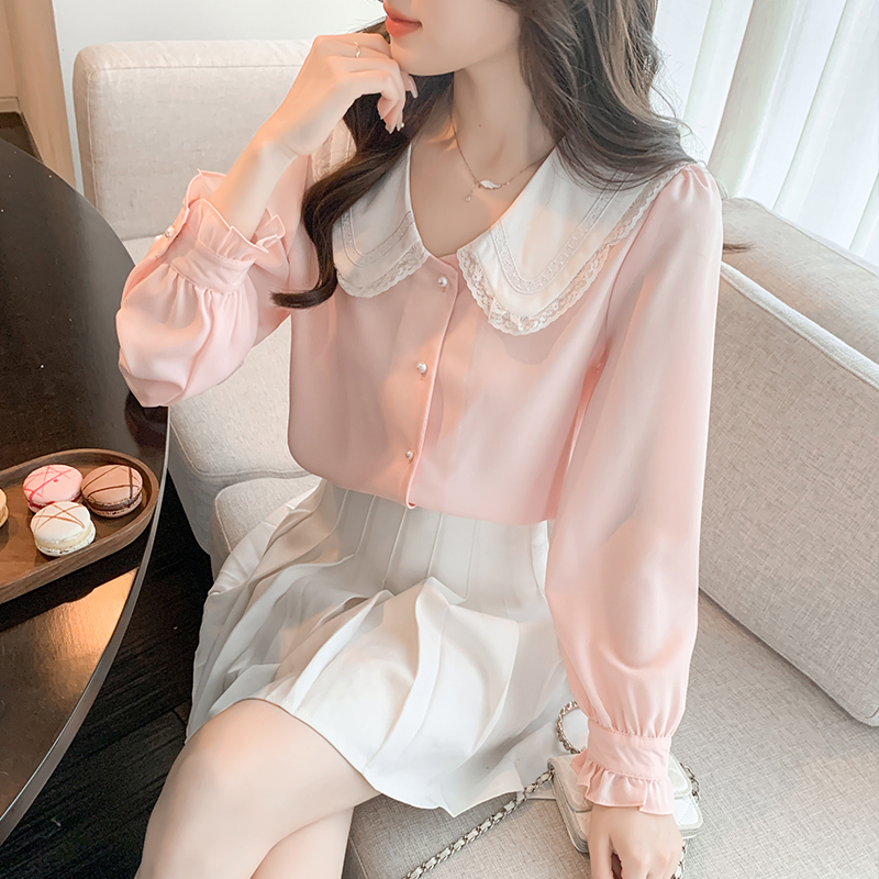 Western style unique tops spring pink bottoming shirt for women