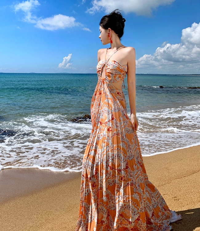 Vacation beautiful dress crimp big skirt long dress