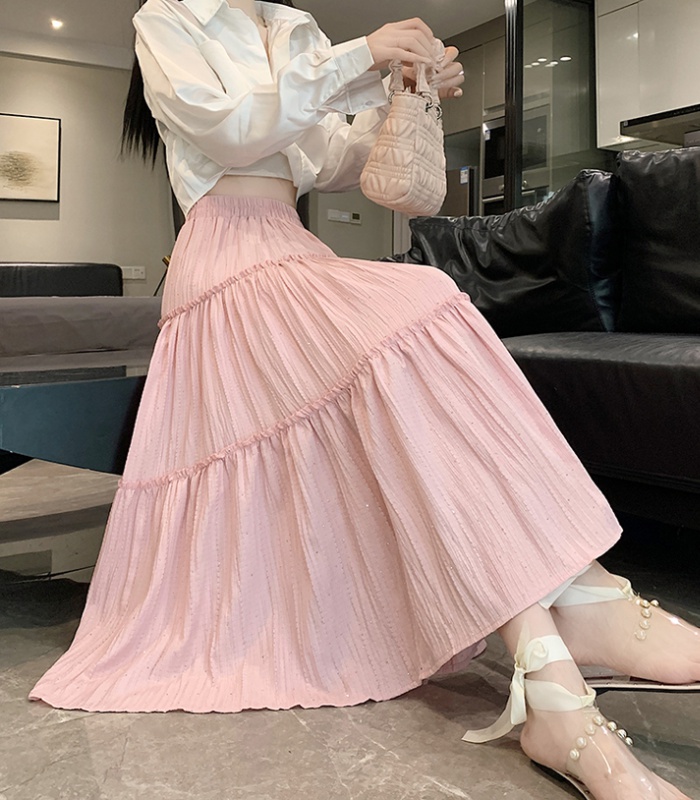 A-line cake lace Korean style rhinestone skirt for women