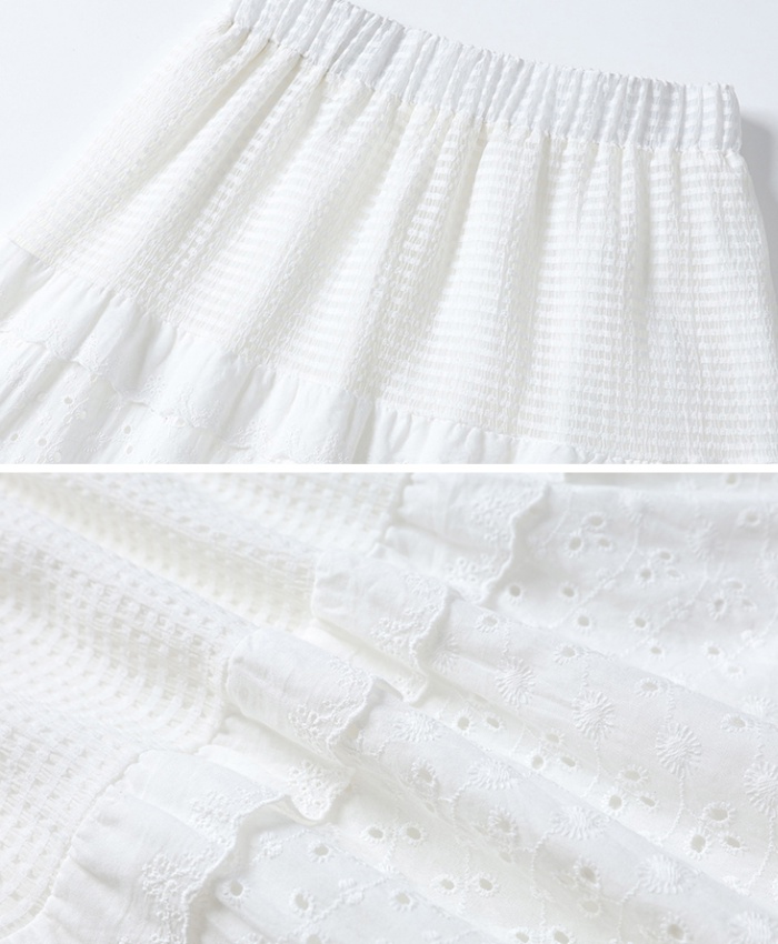 Tender crochet spring skirt white A-line long skirt for women