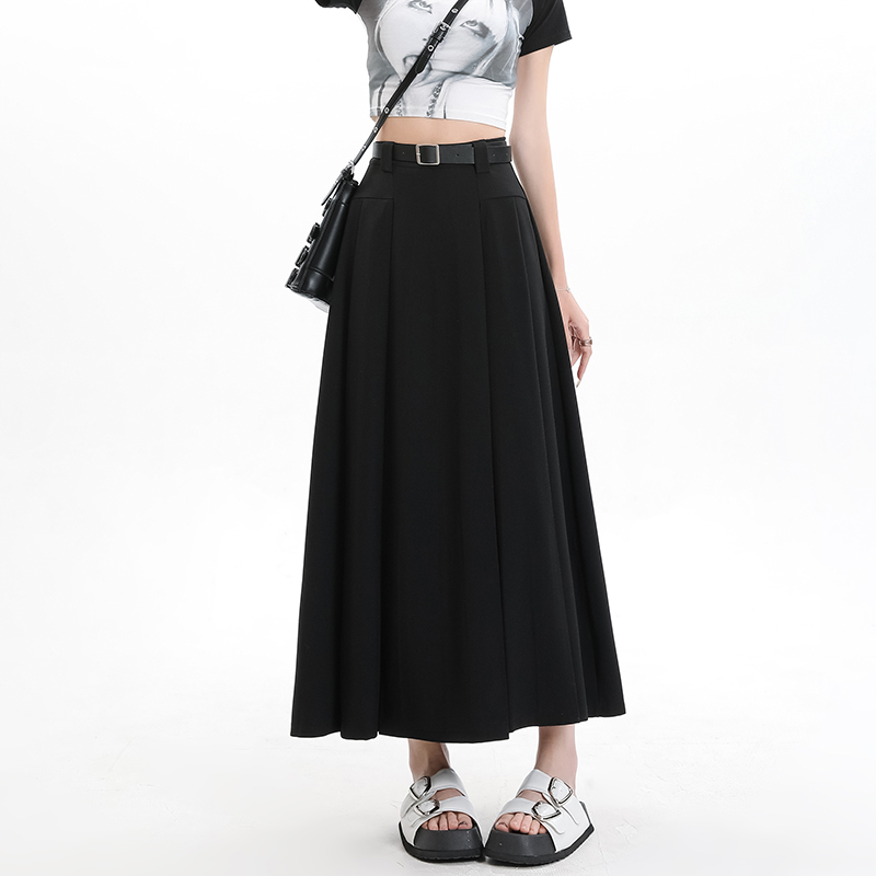 A-line high waist slim skirt long pleated long skirt for women
