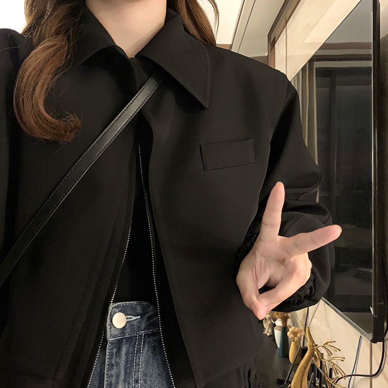 Retro spring loose business suit black zip jacket