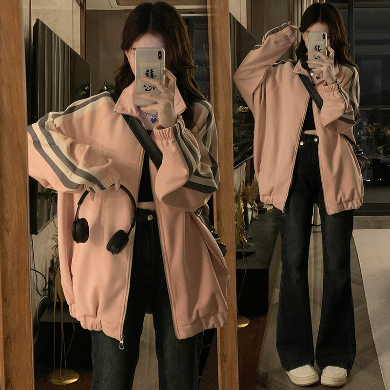 Student cardigan cstand collar jacket for women