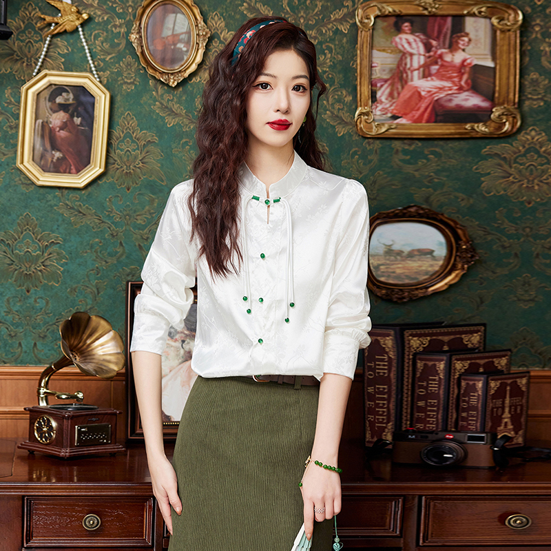 Spring Chinese style long sleeve jacquard tops