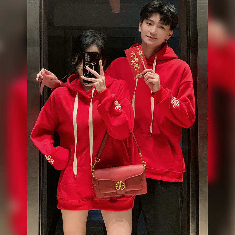 Thick embroidery antique silver couples winter hoodie