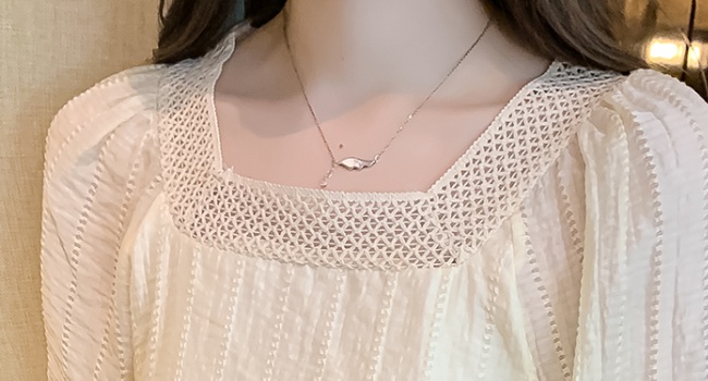 Loose splice shirts lace square collar tops for women