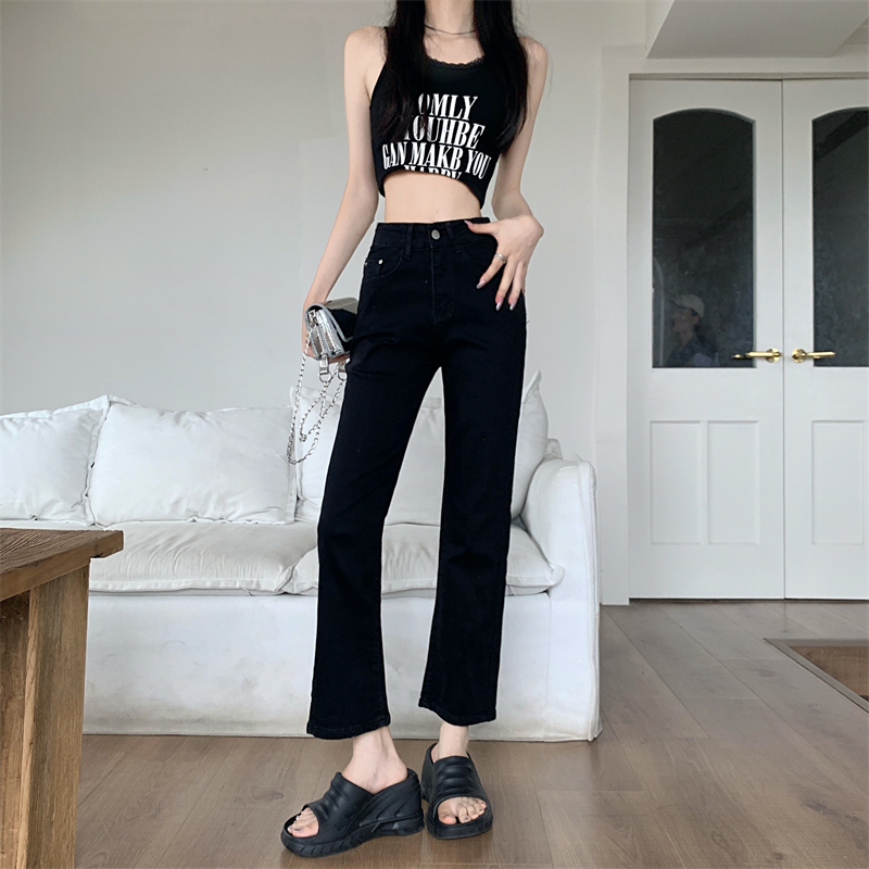 Slim split small fellow jeans high waist spring and summer pants