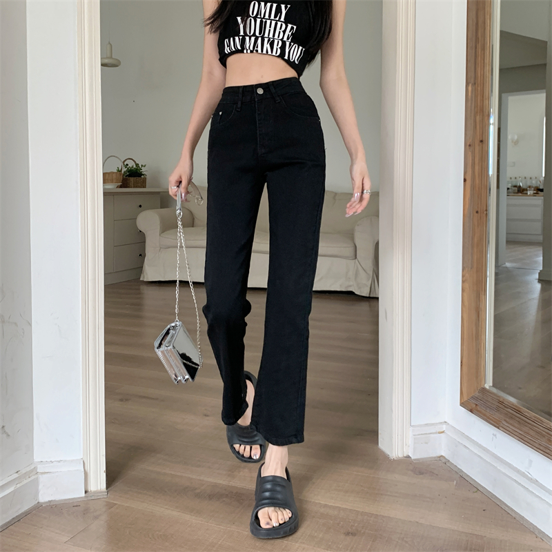 Slim split small fellow jeans high waist spring and summer pants