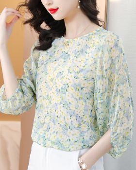 Real silk France style T-shirt silk floral tops for women