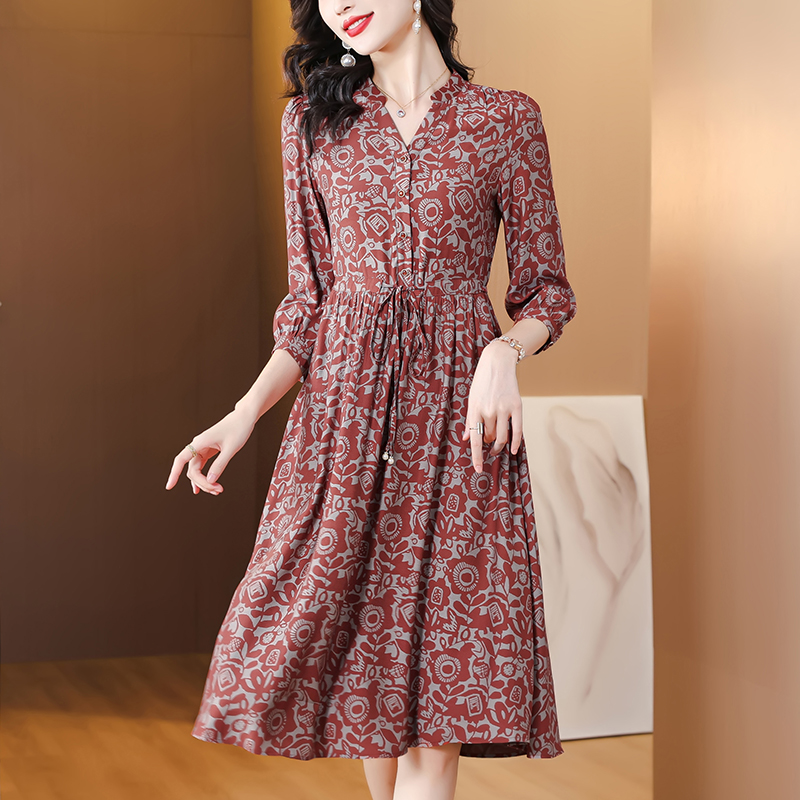 A-line drawstring Cover belly personality pinched waist dress