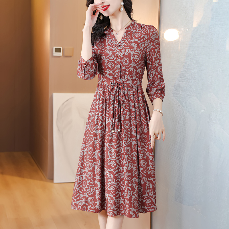 A-line drawstring Cover belly personality pinched waist dress