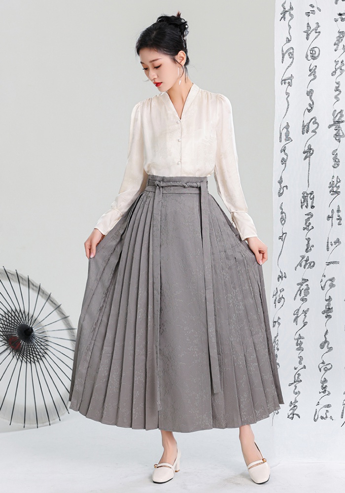Chinese style tops jacquard skirt a set