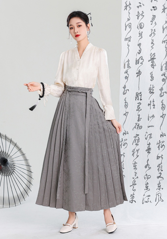 Chinese style tops jacquard skirt a set