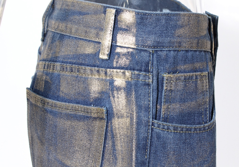 Slim niche coating jeans personality bronzing long pants