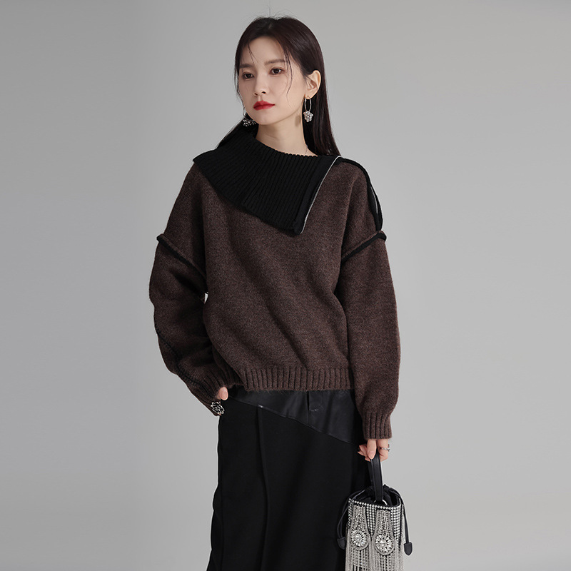 Long sleeve mixed colors thick loose sweater for women