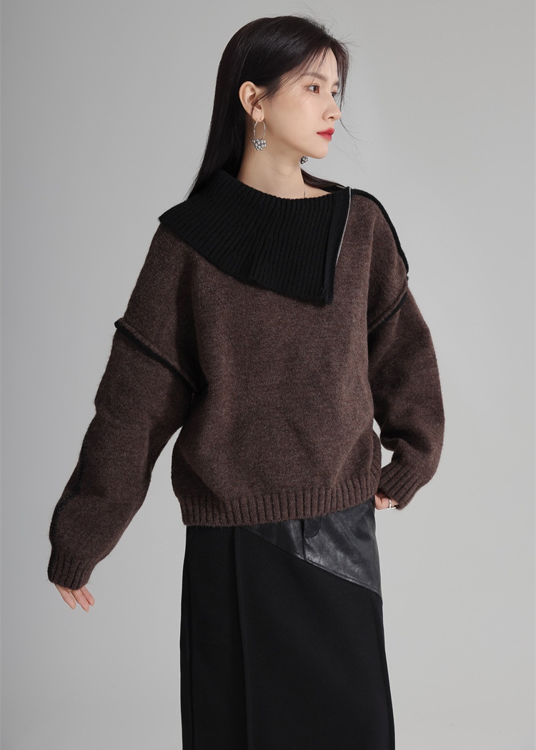 Long sleeve mixed colors thick loose sweater for women