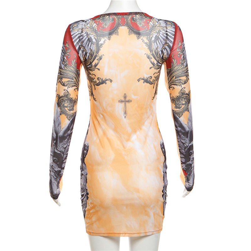 Slim high waist conjoined fashion printing dress for women