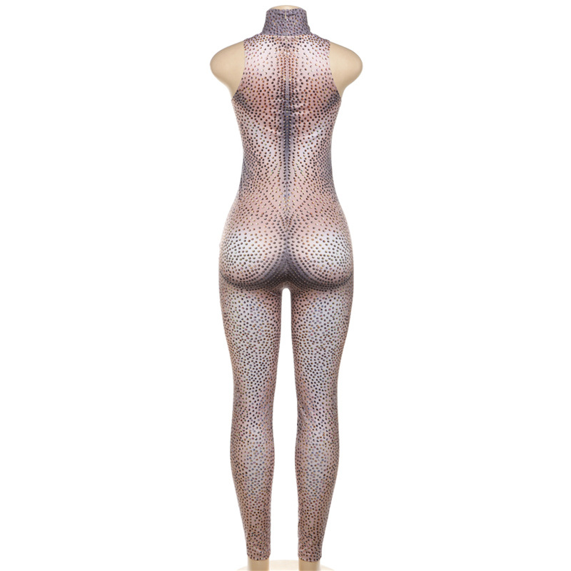 Printing spring sleeveless high waist jumpsuit for women