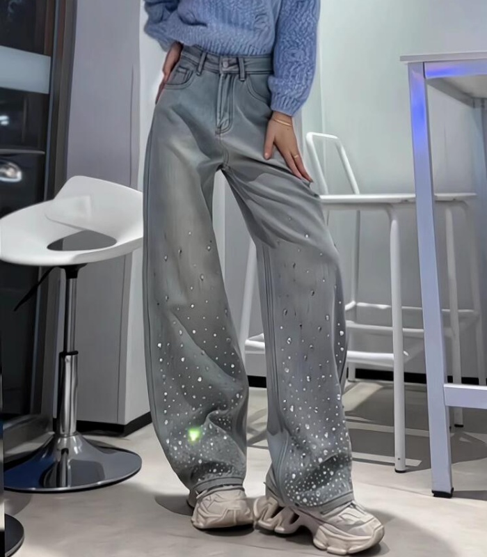 Spring straight shiny pants slim thick jeans for women