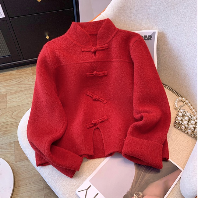 Chinese style sweater autumn and winter tops for women
