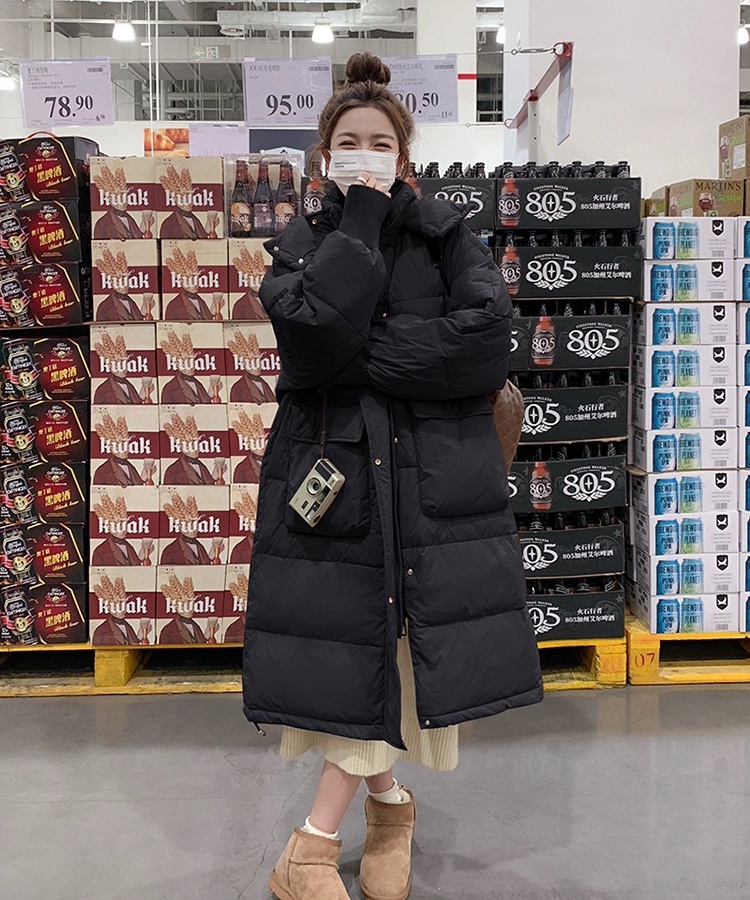 Hooded thick coat exceed knee long cotton coat for women