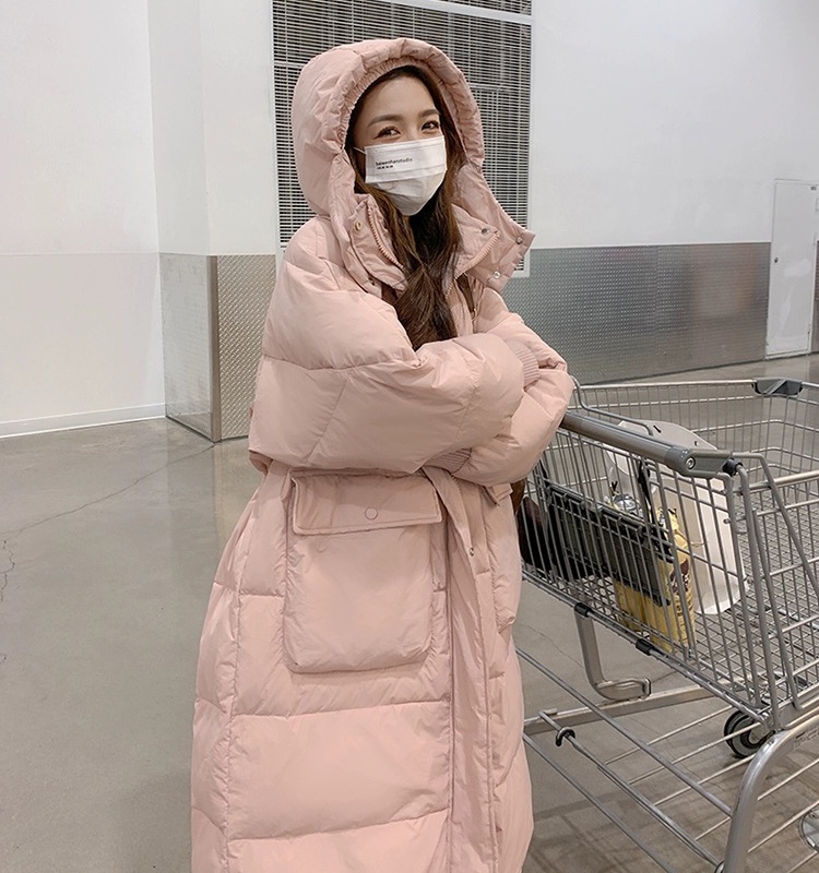 Hooded thick coat exceed knee long cotton coat for women