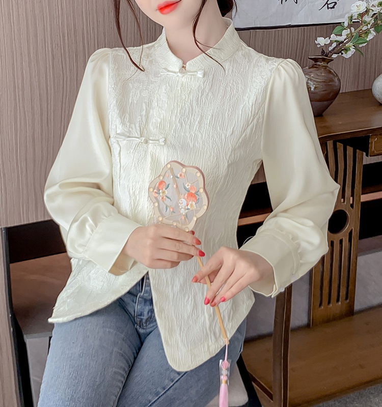 Retro stitching chiffon spring Chinese style jacquard shirt