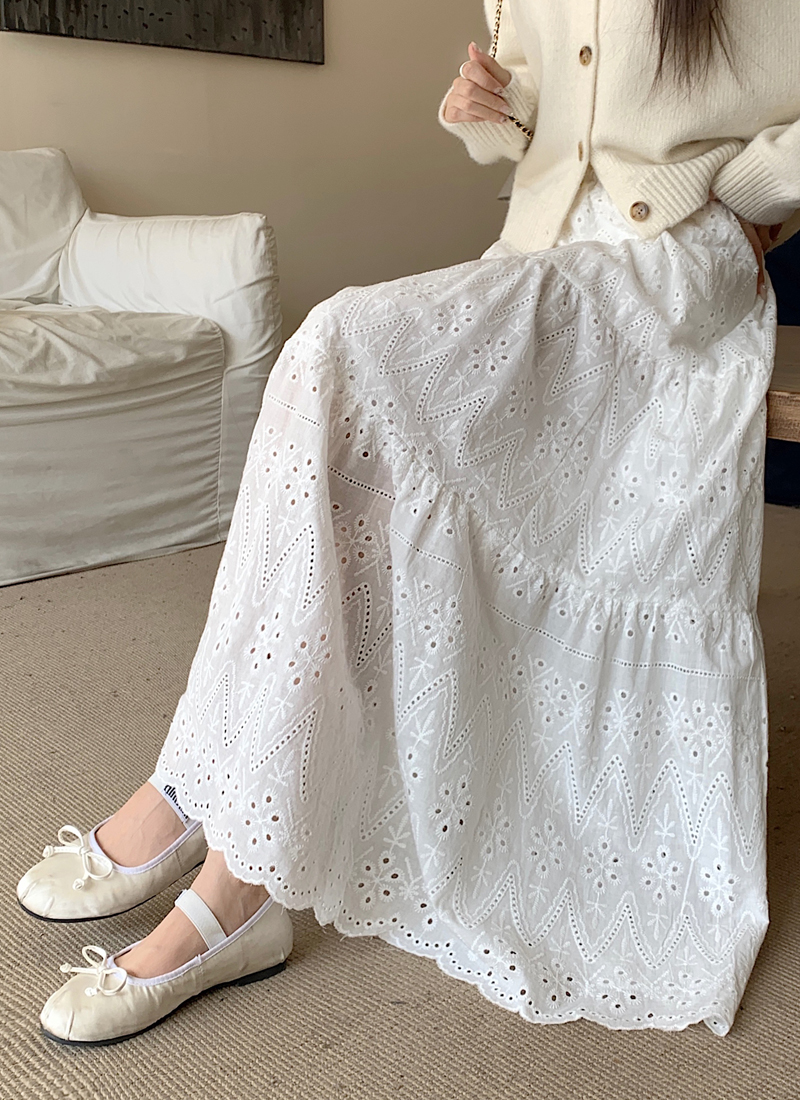 France style jacquard white spring long slim skirt