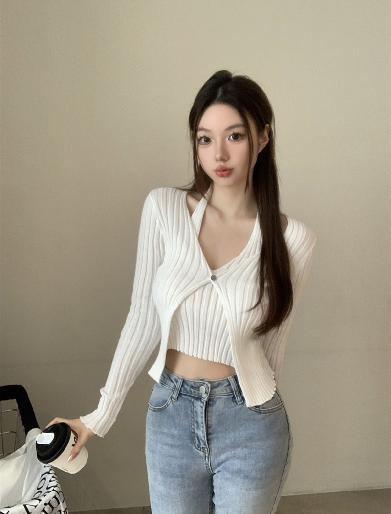 Long sleeve Pseudo-two sweater slim enticement tops