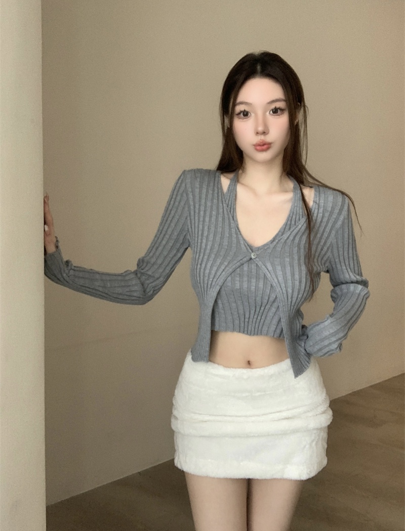 Long sleeve Pseudo-two sweater slim enticement tops