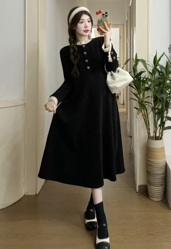 Black France style spring and autumn lace dress