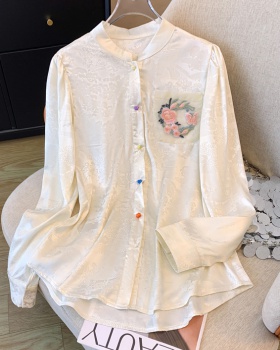 Embroidery Chinese style shirt jacquard tops for women