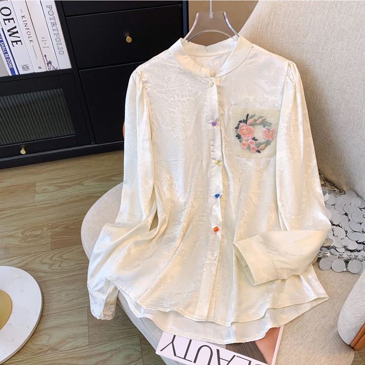 Embroidery Chinese style shirt jacquard tops for women