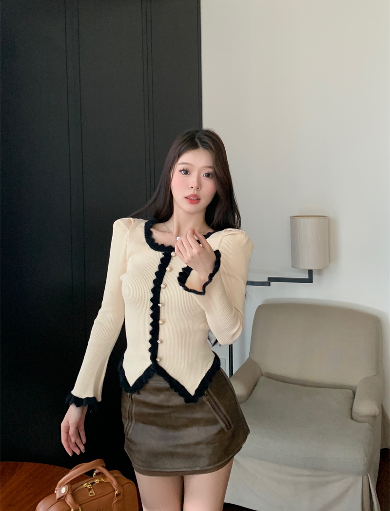 Puff sleeve slim France style all-match autumn and winter tops