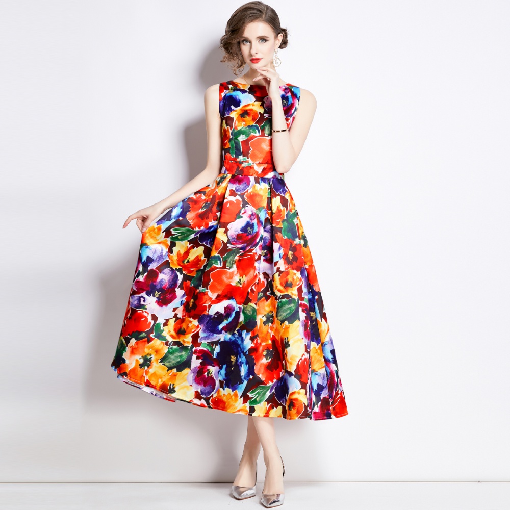 Pinched waist A-line stereoscopic sleeveless clipping dress