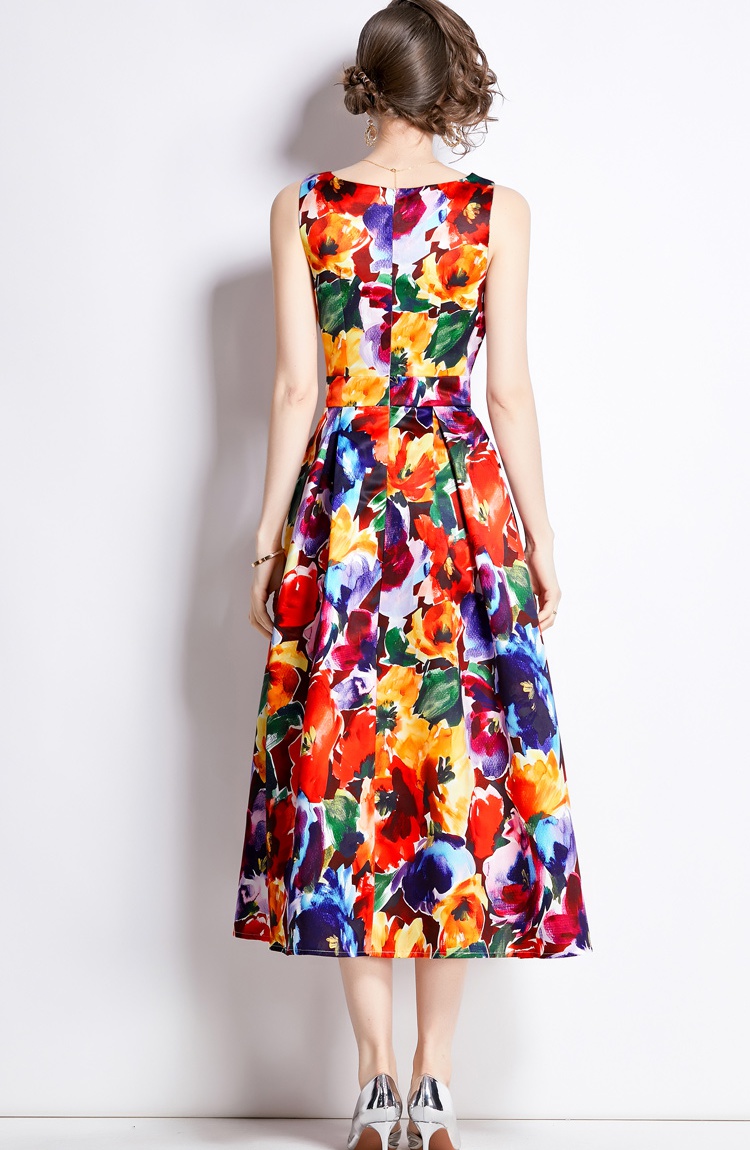 Pinched waist A-line stereoscopic sleeveless clipping dress