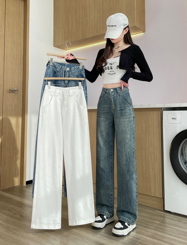 Wide leg mopping jeans loose slim pants for women