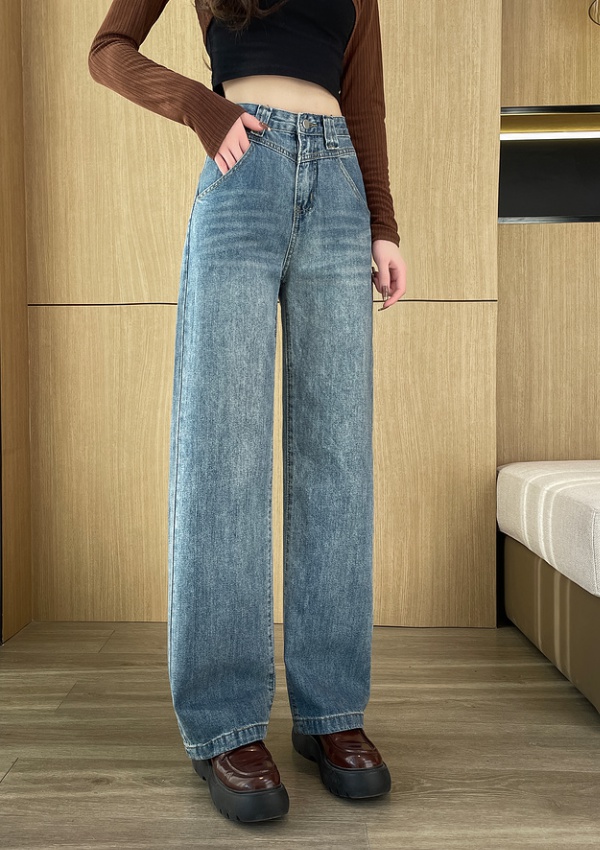 Wide leg mopping jeans loose slim pants for women
