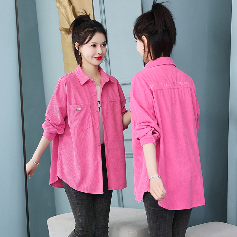 Casual corduroy long sleeve shirt spring Western style tops