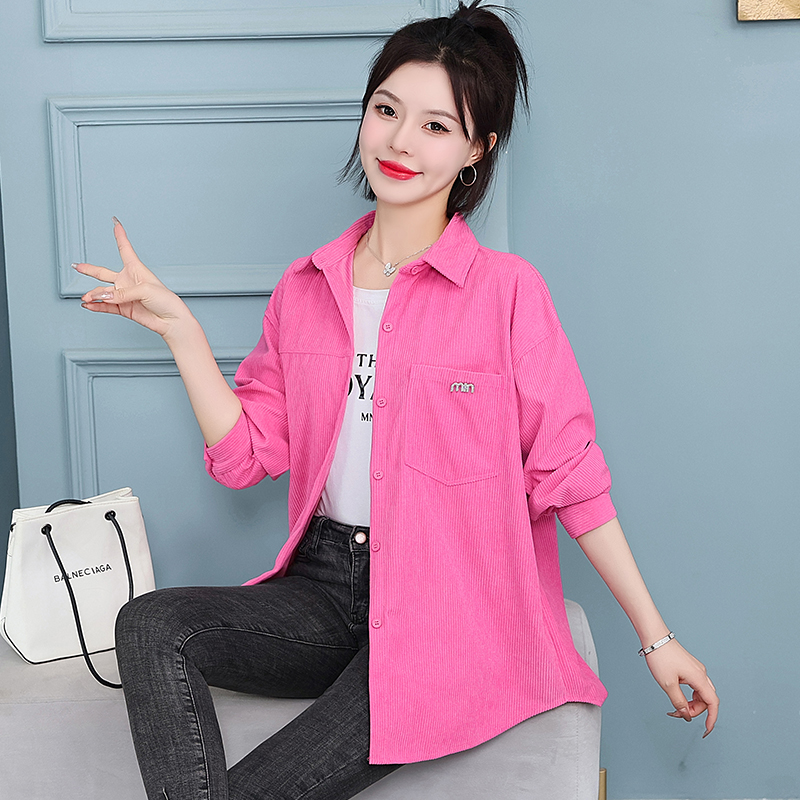 Casual corduroy long sleeve shirt spring Western style tops