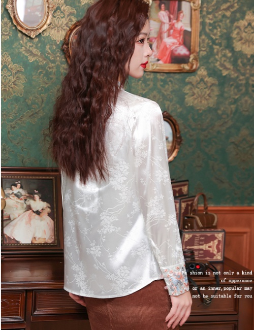 Retro white Han clothing shirt embroidery Chinese style tops