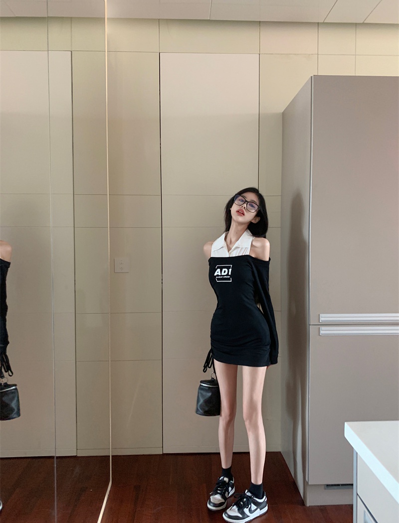 Spicegirl slim flat shoulder dress enticement black T-back