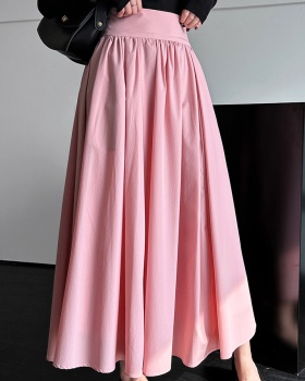 A-line pleated big skirt pink fold France style spring skirt