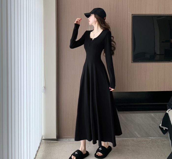 Hepburn style dress pinched waist long dress for women