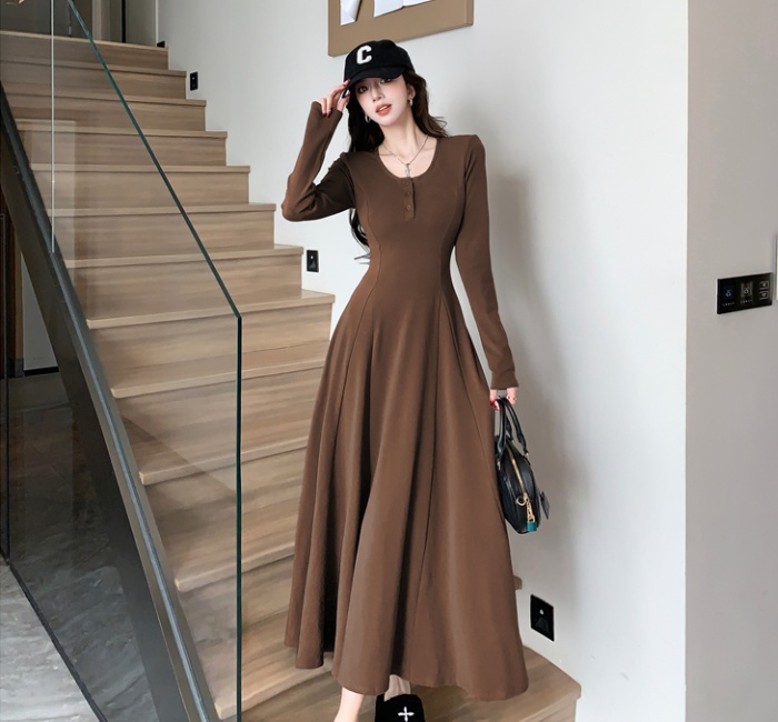 Hepburn style dress pinched waist long dress for women