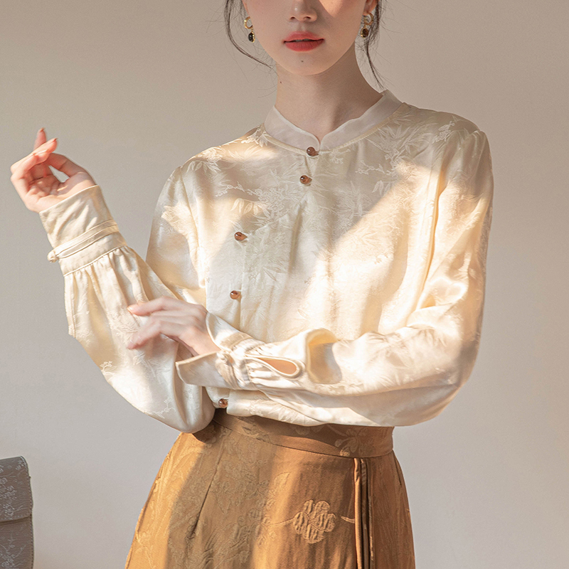 Spring long sleeve tops Chinese style light shirt