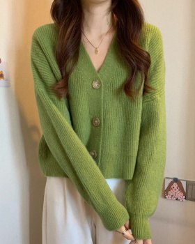 Loose lazy tops long sleeve V-neck sweater for women